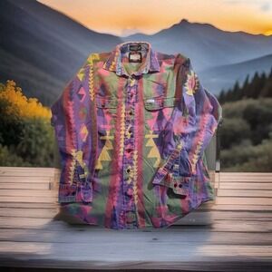 Club Dance‎ Western Large Button Down Cowboy Aztec Shirt 1123